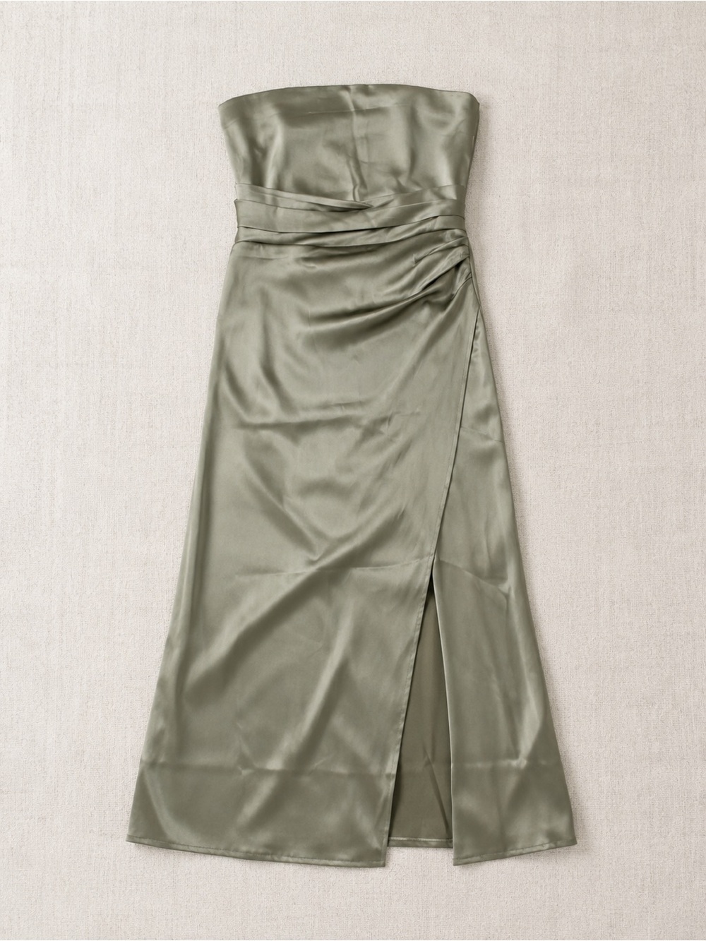 Petal & Pup Sage Green Satin Strapless Midi Dress Size Small NWOT